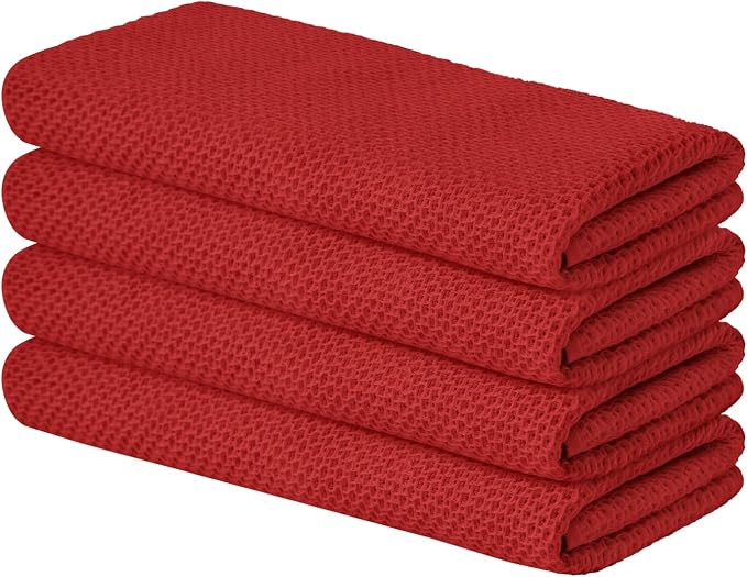 Artoid Mode 100% Cotton Dark Red Waffle Weave Kitchen Dish Cloths, 13x28 Inch by ArtoidMode