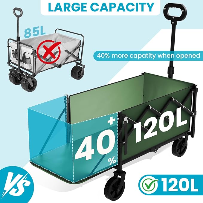 Collapsible Folding Wagon with Tailgate, Wagons Carts Foldable with 350lbs - Image 5