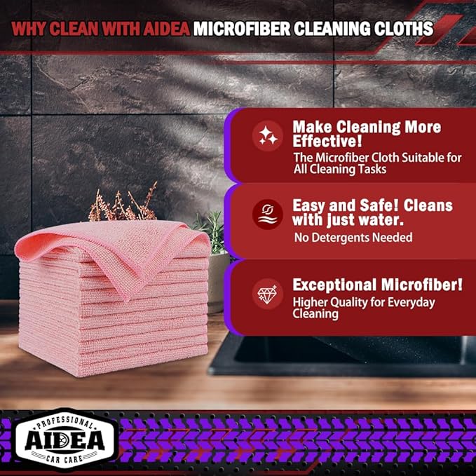 AIDEA Microfiber Cleaning Cloth Pink 20PK, Microfiber Towels - Image 2