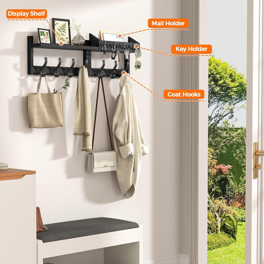Evermagin 29" Coat Rack Wall Mount with Shelf & 11 Hooks, Entryway, ...