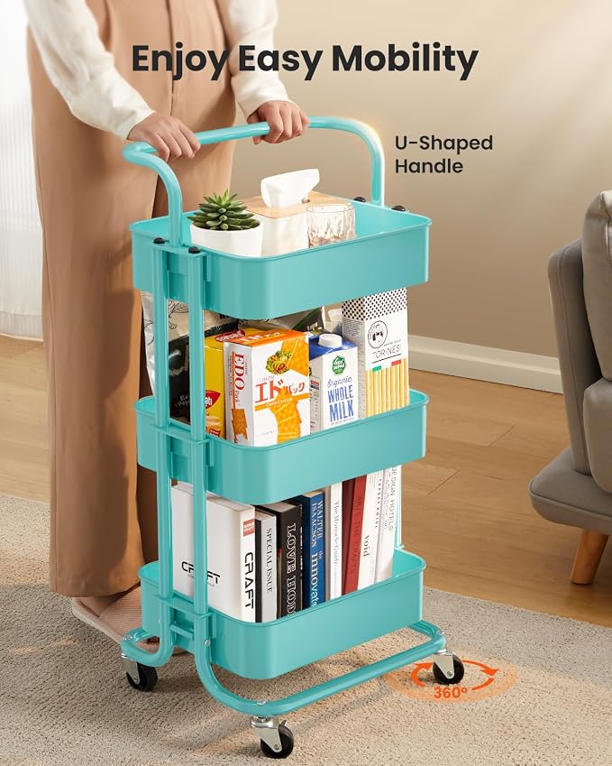 Pipishell 3 Tier Mesh Utility Cart, Rolling Metal Organization Cart - Image 3