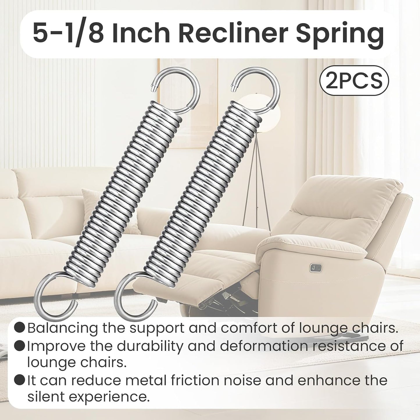 5-1/8" Recliner Spring Replacement Stainless Steel Sofa Chair Mechanism Tension Spring Compatible with Ashley, Flexsteel, La-Z-Boy, and Homestretch Recliners 2 PCS