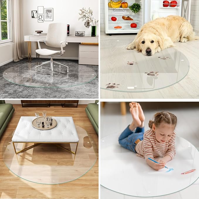 55" x 55" Round Glass Chair Mat, Heavy Duty Hard Floor Mat - Image 5