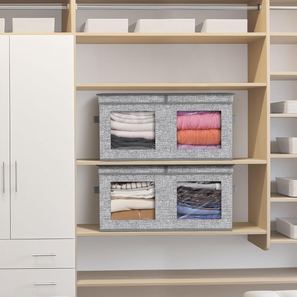 Univivi Large Fabric Storage Bins with Lids for Clothes 2 Pack, Grey