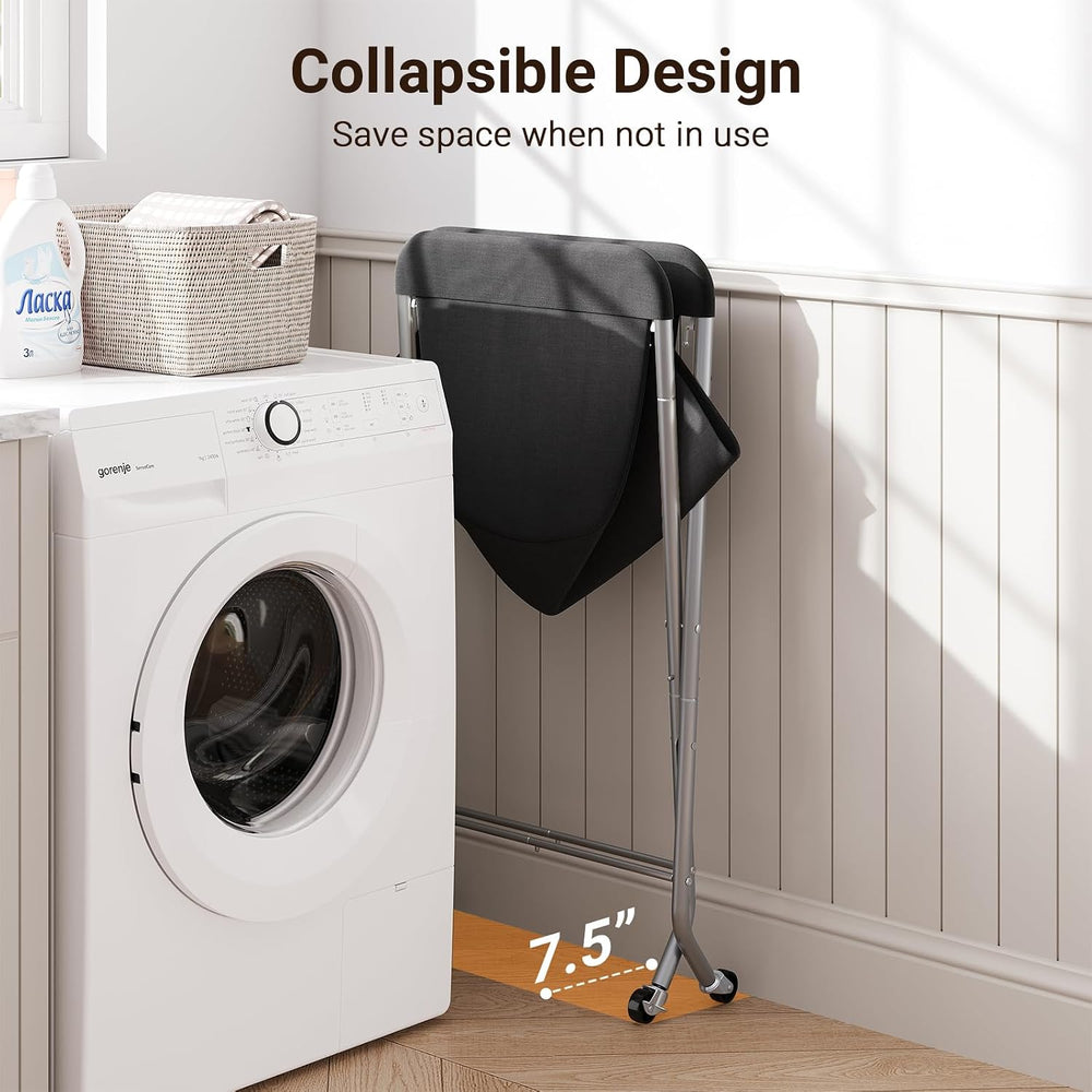 ELYKEN Laundry Basket with Wheels, Collapsible Laundry Hamper, Black