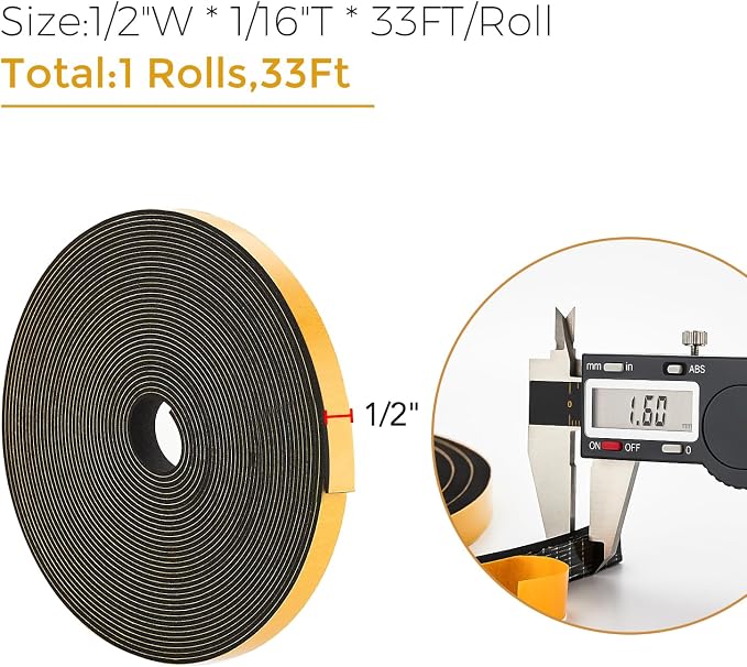 33 Feet Weather Stripping Door Seal, 1/2" Wide X 1/16" Thick Door Seal Strip - Image 3