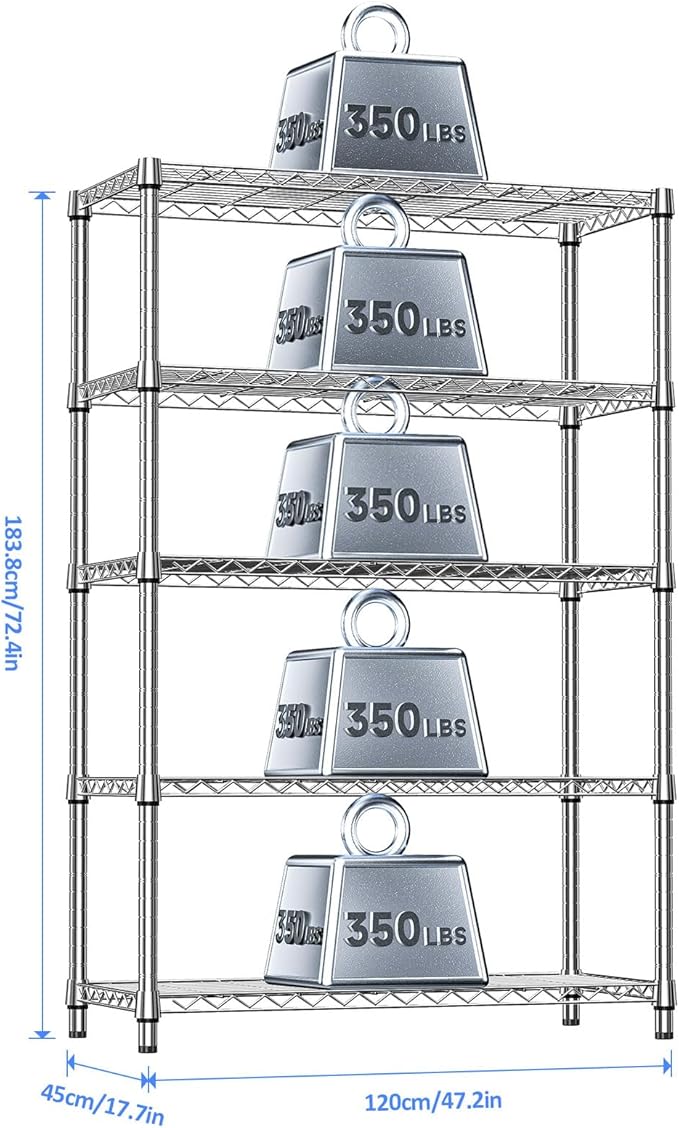 IZEUK 5-Tier Heavy Duty Metal Storage Shelving Unit, Adjustable Steel Wire Rack - Image 3