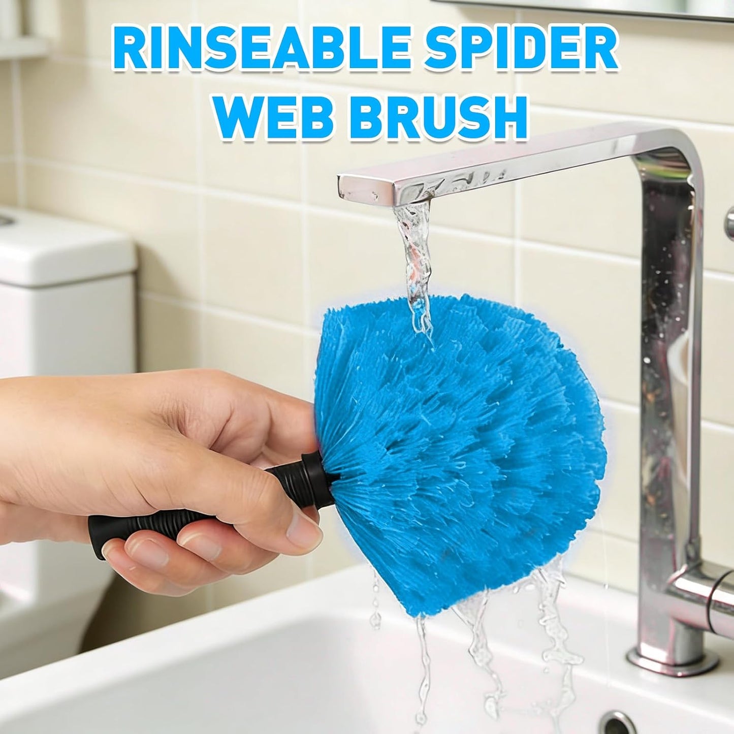 26FT Reach Cobweb Duster with Extension Pole - Spider Web Brush for Cleaning with 5-20FT 4-Section Flip-Lock Telescopic Pole, Effortlessly Cleans High Indoor & Outdoor Webs