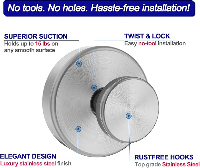 Suction Cup Hooks for Shower, Removable Towel Hooks for Bathroom Window Glass - Image 3