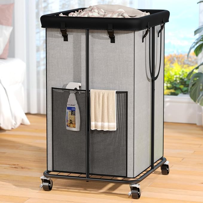 150L Laundry Hamper with Wheels, Rolling Laundry Basket with Metal Frame and by OLLDIDE
