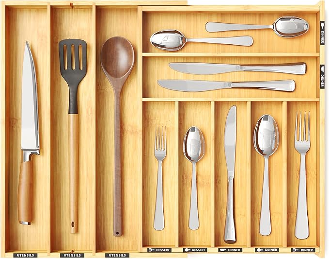 SpaceAid Bamboo Silverware Drawer Organizer by SpaceAid
