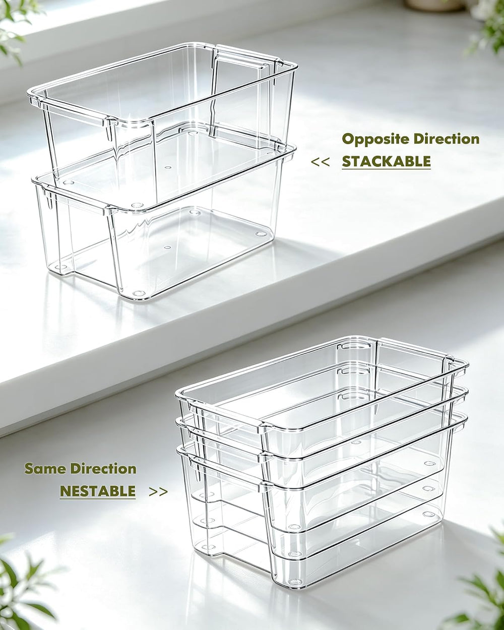 iCASA 6 Pack Stackable Fridge Organizers and Storage Bins with Chip Clips