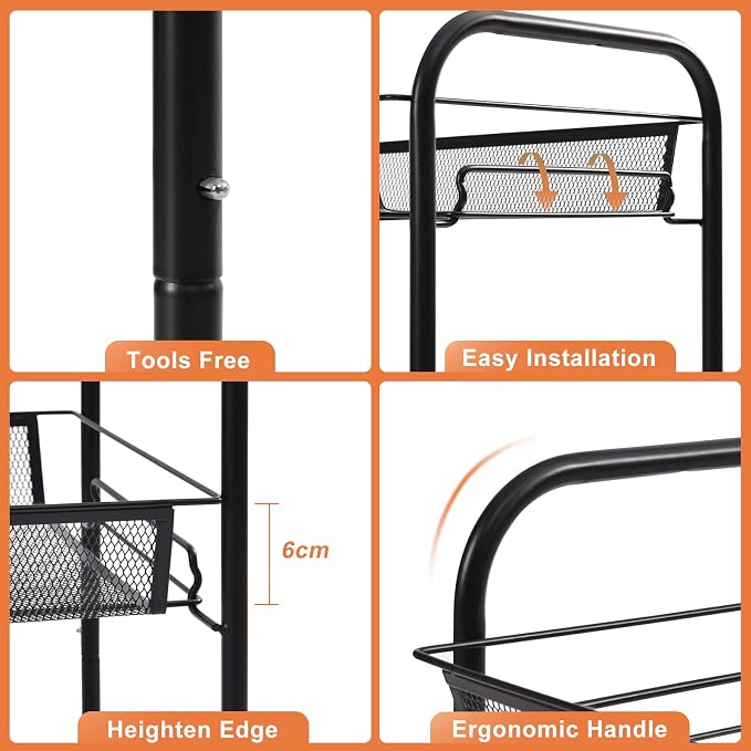 TOOLF 4-Tier Rolling Cart, Metal Utility Cart - Image 4