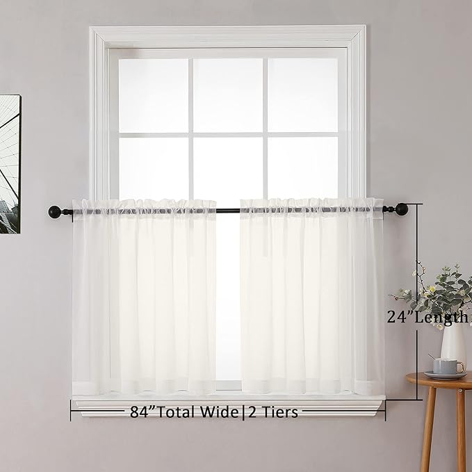 Chyhomenyc Sheer Curtains Tiers 2 Pieces Set, Light Filtering Small Curtains 24 - Image 6