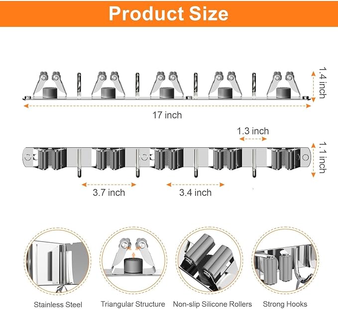 Broom and Mop Organizer Wall Hanging, Upgraded Mop and Broom Holder Wall Mount - Image 3