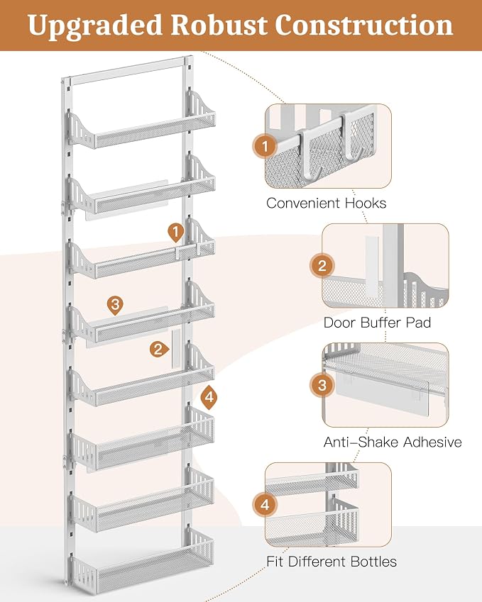 Over the Door Pantry Organizer 8-Tier, Large Metal Door Spice Rack - Image 8