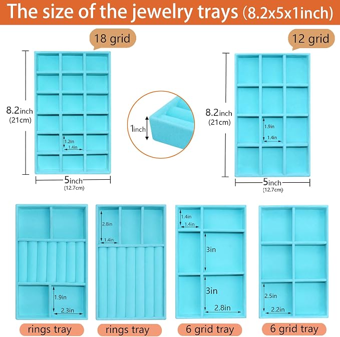 8 Pcs Velvet Jewelry Tray Stackable Jewelry Drawers Organizer Trays Rings - Image 4