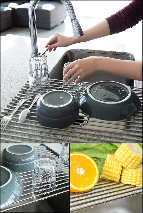 Tomorotec 17.7" x 15.5" Roll Up Dish Drying Rack Over Sink Drying Rack Sink - Image 2