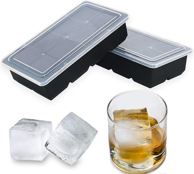 Bangp Large Ice Cube Tray for Whiskey, 2 Pack Stackable Big Ice Cube Molds Make by Bangp