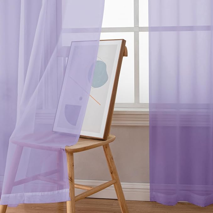 Chyhomenyc Sheer Lilac Curtains 90 inches Long 2 Panels, Light Filtering Soft - Image 3