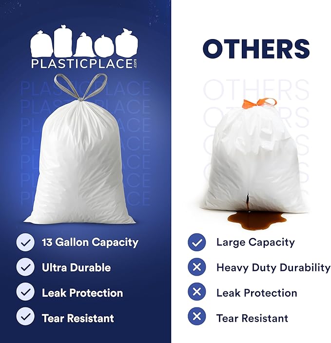 Plasticplace 4 - 6 Gallon White Drawstring Bags, 100% Prime Material, 0.7 Mil - Image 6