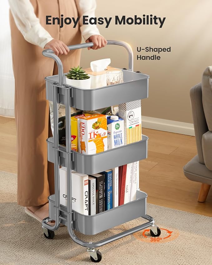 Pipishell 3 Tier Mesh Utility Cart, Rolling Metal Organization Cart - Image 3