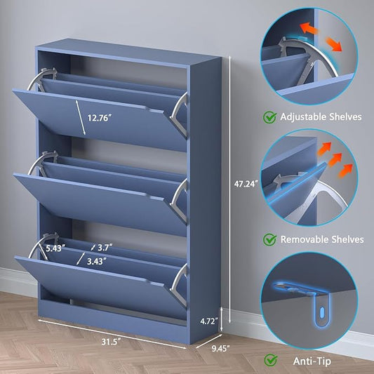 Shoe Cabinet with 3 Flip Drawers, Hidden Wood Shoe Cabinet, Freestanding Shoe - Image 2