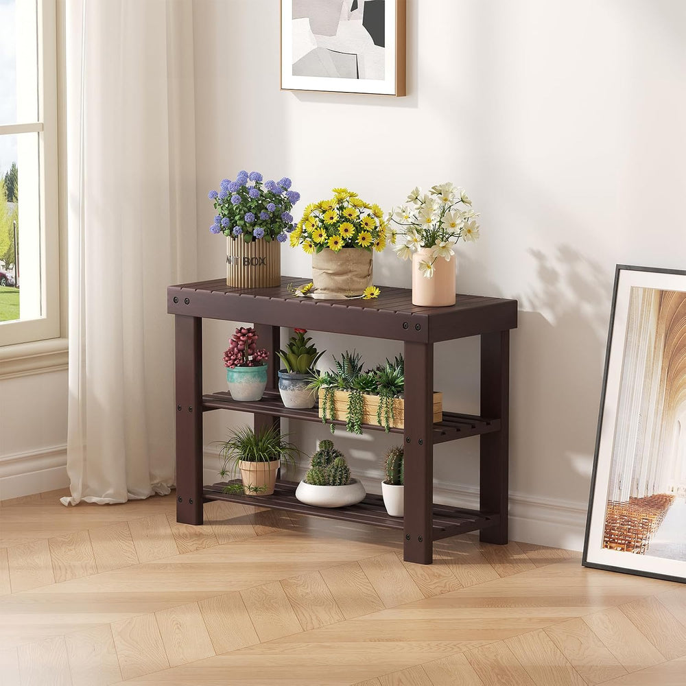 Sweetcrispy Shoe Rack Bench, 27IN Bamboo Entryway Storage Organizer, 286lb Ca...