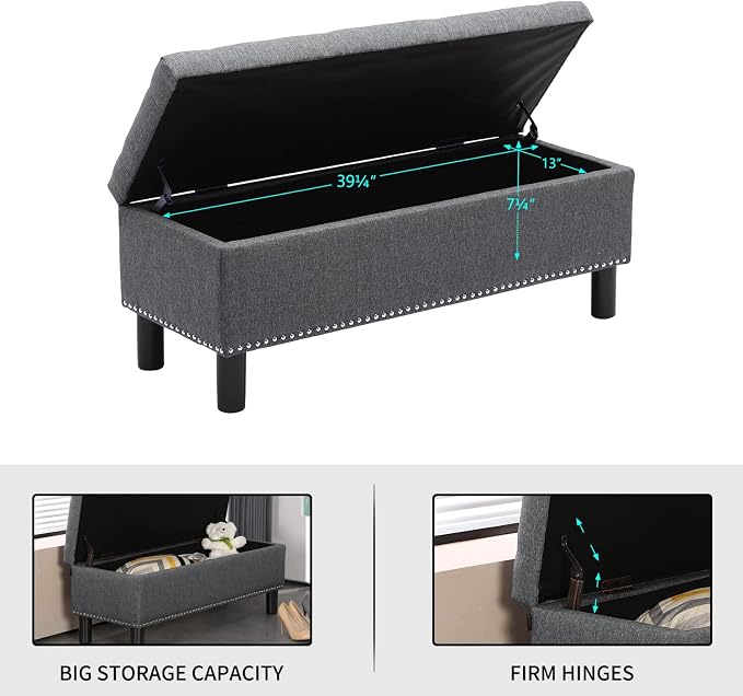Furnimart 42.5 Inch Storage Ottoman Bench, Flip Top End of Bed Storage Bench - Image 5