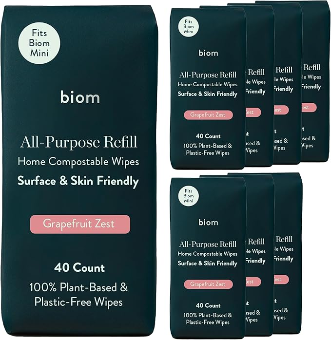 Biom Biodegradable All-Purpose Mini Wipes 8-Pack Refill by biom