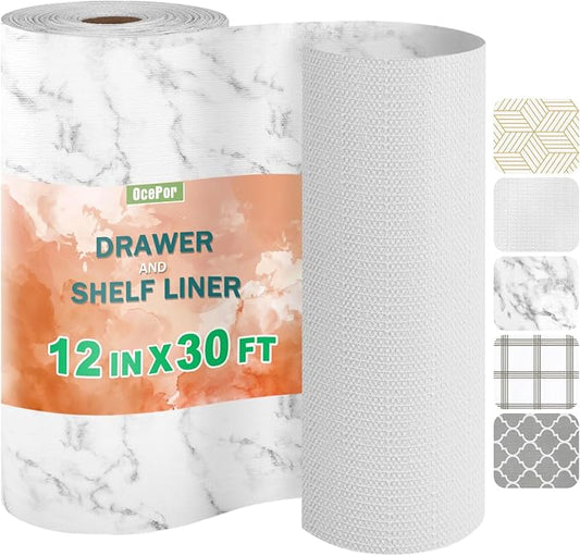 OcePor Non-Adhesive Drawer and Shelf Liner 12IN x 30FT，Non Slip Cabinet and by OcePor