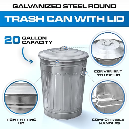 Plexon 13-Gallon Galvanized Steel Round Trash Can - Image 6