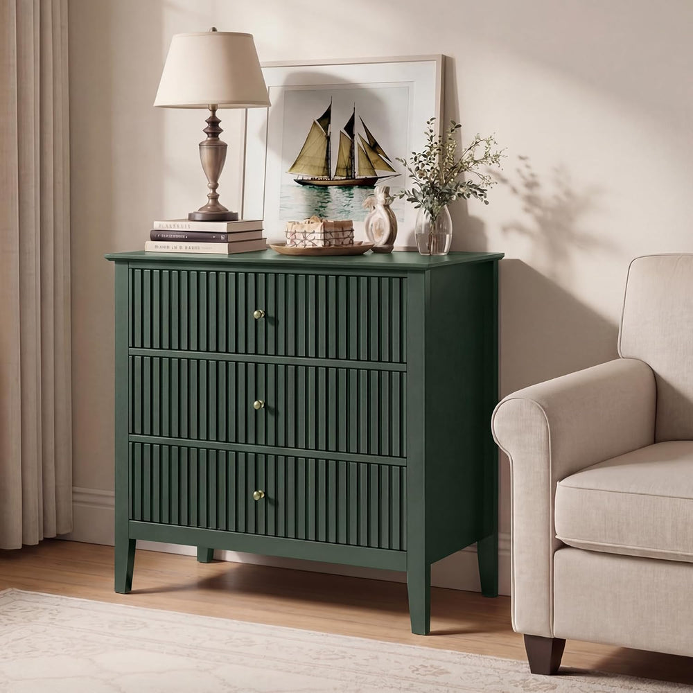RoyalCraft Large 3 Drawer Dresser Set of 2, Fluted Chest of Drawers with Stor...