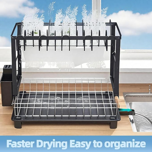 Dish Drying Rack, Stainless Steel Dish Rack, 2-Tier Kitchen Organizers - Image 2