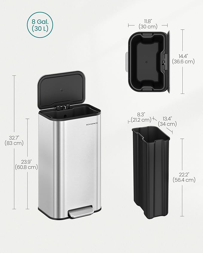 SONGMICS Kitchen Trash Can, 8-Gallon Garbage Can - Image 5