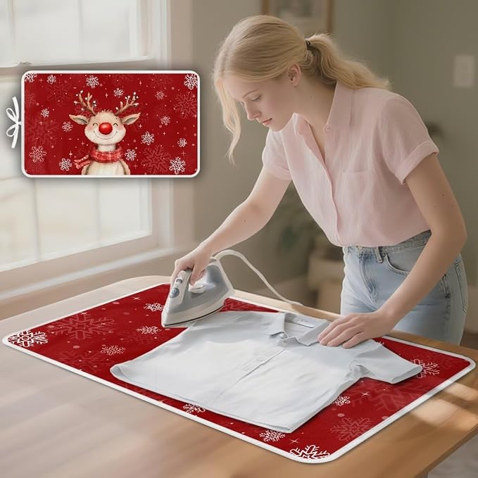 Red Ironing Pad Christmas Ironing Blanket Thick Travel Iron Pad Heat Resistant - Image 3