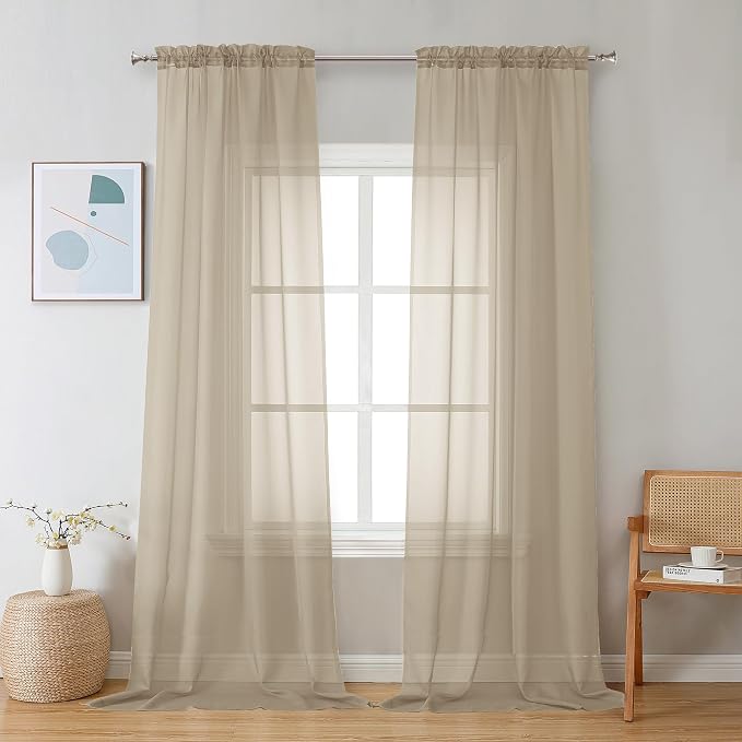 Chyhomenyc Sheer Taupe Curtains 90 inches Long 2 Panels, Light Filtering Soft by Chyhomenyc