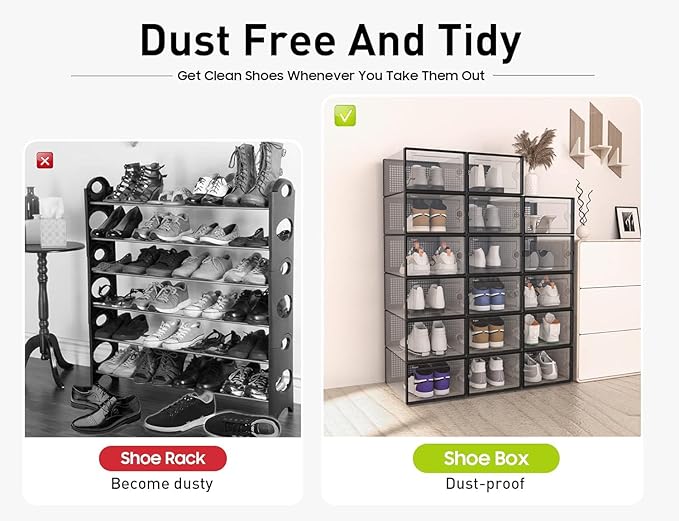 Kuject XX-Large Shoe Storage Boxes Organizers Clear Plastic Stackable 12 Pack - Image 5