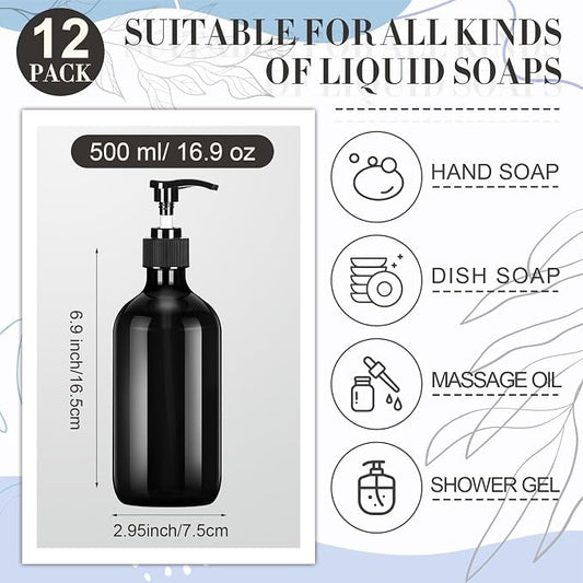Tessco for you 12 Pack Black Soap Dispenser Empty Plastic Pump Bottles - Image 2