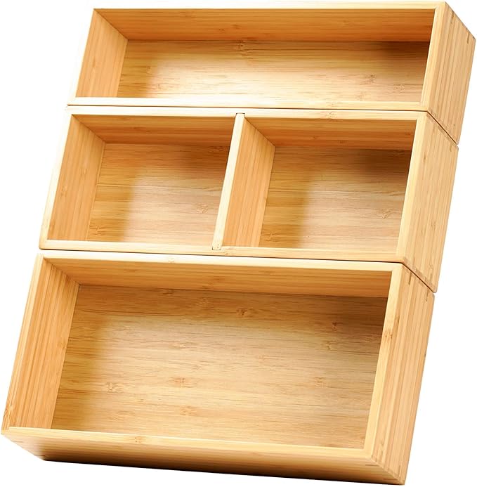 Umilife Drawer Organizer Storage Boxes, 2.5" High Bamboo Drawer Dividers by Umilife
