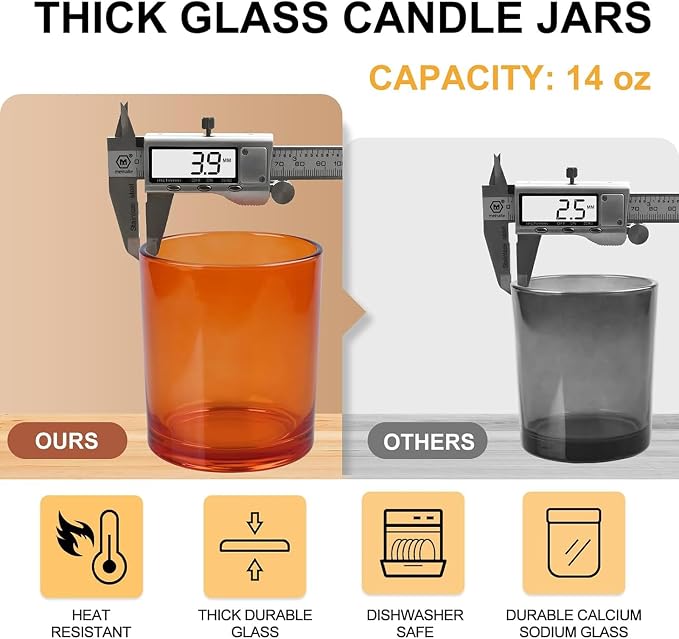 14 OZ Thick Candle Jars for Making Candles 12 Pcs, 3 Wick Empty Jars - Image 2