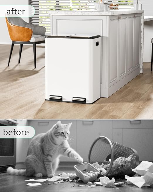 16 Gal Dual Trash Can, Stainless Steel Kitchen Garbage Bin, Recycle Dustbin - Image 8