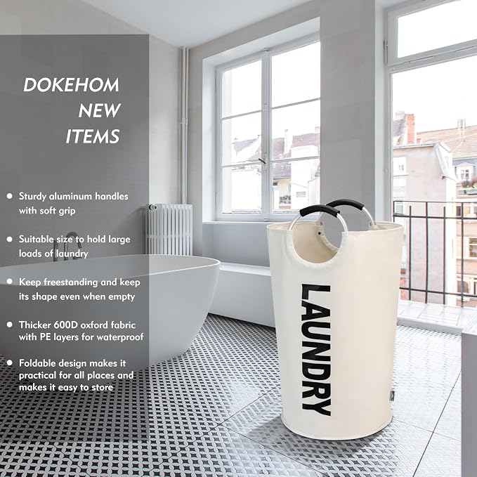 DOKEHOM 125L X-Large Laundry Basket, Collapsible Laundry Bag, Freestanding Tall - Image 2