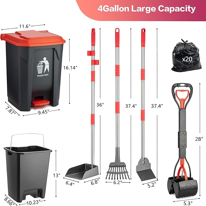 Pooper Scooper Set, Dog Poop Tray and Rake Set - Image 2