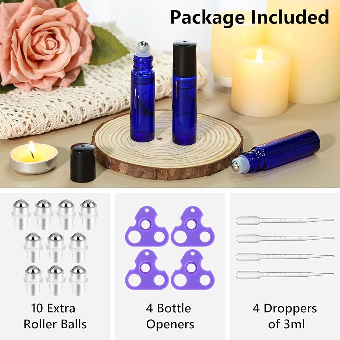 KEYWING 54 Pack Blue Essential Oil Roller Bottles – 10ml Glass Roll-On Bottles - Image 2