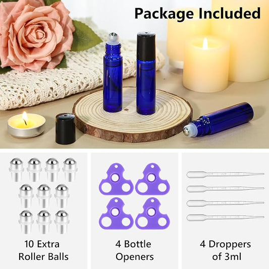 KEYWING 54 Pack Blue Essential Oil Roller Bottles – 10ml Glass Roll-On Bottles - Image 2