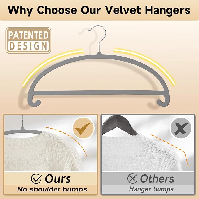 MIZGI 50 Pack Gray Velvet Hangers - Image 3