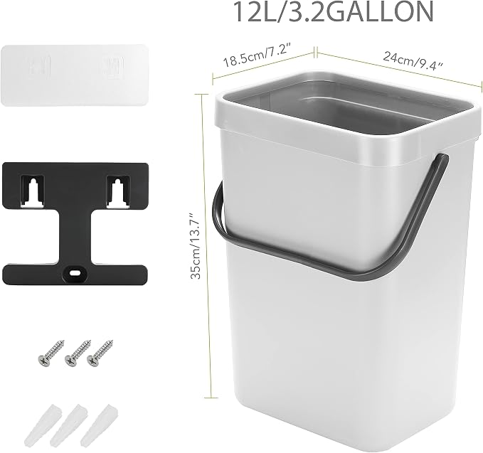 stonespace Hanging Trash Can, 3.2 Gallon/12L Small Waste Bin - Image 6