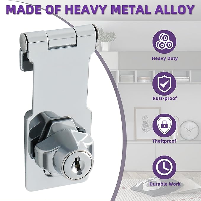 Alise Keyed Hasp Lock, 3 Inch Safety Packlock Clasp Hasp Lock Latch - Image 2