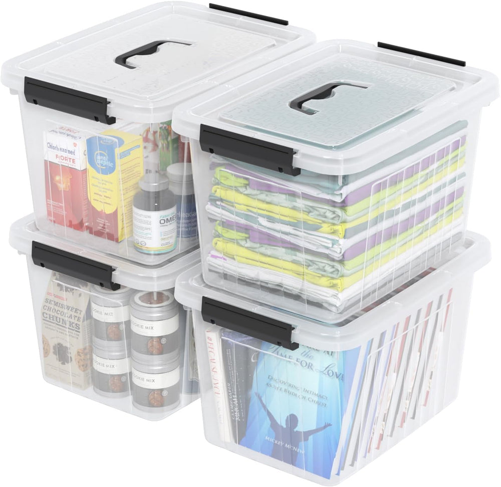 Kiddream 20 L Clear Storage Bin with Handle, Lidded Storage Boxes Set of 4